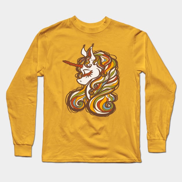 Far-Out 70's Unicorn Long Sleeve T-Shirt by Jan Grackle